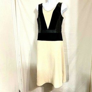 Color-Block Knit‎ w/ Faux Leather Black Beige Dress